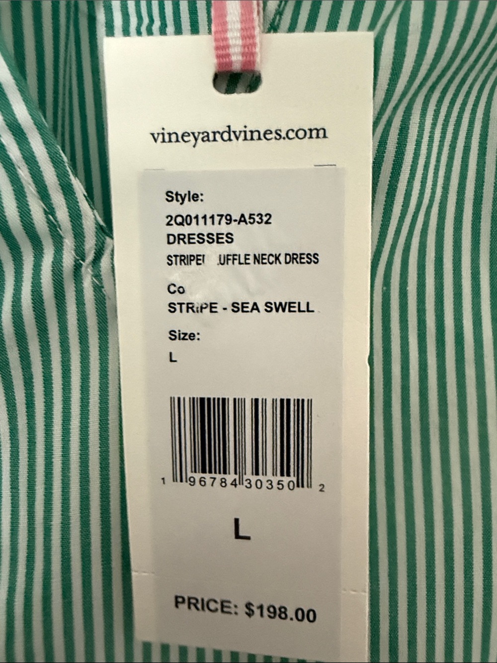 NWT Vineyard Vines Striped Ruffle Neck Dress Size Large - Picture 2 of 10